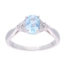 9ct White Gold Blue Topaz and Diamond Oval Ring