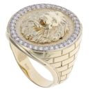 14ct Yellow Gold Cubic Zirconia Lion Signet Ring