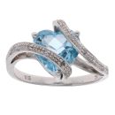 9ct White Gold Topaz and 0.05ct Diamond Single Stone Ring