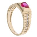 14ct Yellow Gold Cubic Zirconia and Red Gemstone Signet Ring
