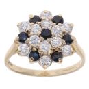 9ct Yellow Gold Cubic Zirconia and Sapphire Cluster Ring