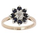 9ct Yellow Gold 0.01ct Diamond and Sapphire Cluster Ring