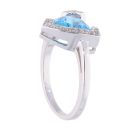 9ct White Gold Blue Topaz and Diamond Triangular Ring