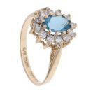 9ct Yellow Gold Blue Topaz and Cubic Zirconia Cluster Ring