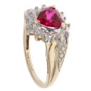 9ct Yellow Gold 0.02ct Diamond And Created Ruby Heart Cluster Ring