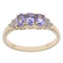 9ct Yellow Gold 0.10ct Diamond And Tanzanite Three Stone Ring