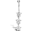 9ct White Gold Cubic Zirconia Flower Belly Bar Dropper
