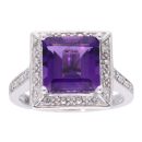 9ct White Gold Amethyst and Diamond Square Ring