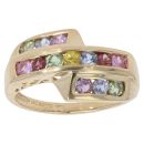 9ct Yellow Gold Multi-Gemstone Three Row Ring
