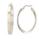 14ct Yellow and White Gold Greek Key Double Oval Hoop Earrings