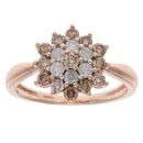 9ct Rose Gold 1.00ct Brilliant Cut Colourless And Brown Diamond Cluster Ring