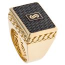 14ct Yellow Gold Monaco Classic Black Cubic Zirconia Signet Ring