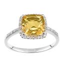 9ct White Gold Cushion Citrine and Diamond Halo Ring