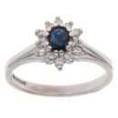 9ct White Gold 0.15ct Diamond And Sapphire Cluster Ring