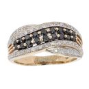 9ct Yellow Gold 0.50ct Black and White Diamond Crossover Cluster Ring