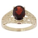 9ct Yellow Gold Garnet Solitaire Patterned Ring