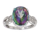 9ct White Gold 0.05ct Diamond and Mystic Topaz Ring