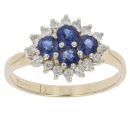 9ct Yellow Gold Cubic Zirconia and Sapphire Cluster Ring