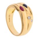 18ct Yellow Gold Red And Blue Gemstone, And Cubic Zirconia Fancy Ring