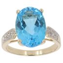 9ct Yellow Gold 0.05ct Diamond and Blue Topaz Solitaire Ring