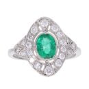 Platinum Emerald and 0.50ct Diamond Ring
