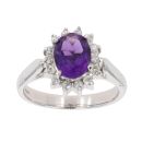 18ct White Gold 0.15ct Diamond And Amethyst Cluster Ring