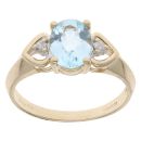 9ct Yellow Gold 0.05ct Diamond and Aquamarine Dress Ring