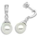 18 Carat White Gold 50pt Diamond & Pearl Drop Earrings