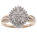 9ct Yellow Gold 0.50ct Brilliant And Baguette Cut Diamond Cluster Ring