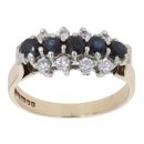 9ct Yellow Gold Sapphire and Cubic Zirconia Three Row Ring