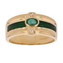 18ct Yellow Gold 0.05ct Brilliant and Oval Cut Diamond and Emerald Ring