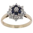 9ct Yellow Gold 0.05ct Diamond And Sapphire Cluster Ring