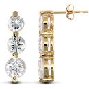 9ct Yellow Gold 3 Stone Cubic Zirconia Drop Stud Earrings