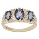 9ct Yellow Gold Iolite and Cubic Zirconia Three Stone Ring