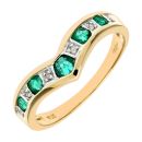 9ct Yellow Gold Emerald and Diamond Wishbone Ring