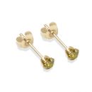 9ct yellow gold 3mm dark peridot CZ stud Earrings