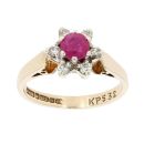9ct Yellow Gold Ruby and 0.25ct Diamond Cluster Ring