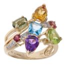 14ct Yellow Gold 0.04ct Diamond and Multi-Gemstone Cluster Ring