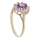 9ct Yellow Gold Amethyst And Cubic Zirconia Cluster Ring