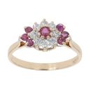 9ct Yellow Gold Cubic Zirconia and Ruby Cluster Ring