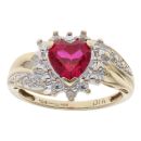 9ct Yellow Gold 0.02ct Diamond And Created Ruby Heart Cluster Ring