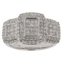 18ct White Gold 1.00ct Princess and Brilliant Cut Diamond Triple Cluster Ring