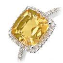 9ct White Gold Cushion Citrine and Diamond Halo Ring