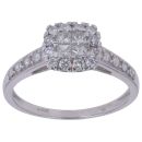 9ct White Gold 0.66ct Princess And Brilliant Cut Diamond Cluster Ring