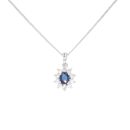 18ct White Gold Sapphire And 0.25ct Diamond Cluster Pendant And Chain 16"