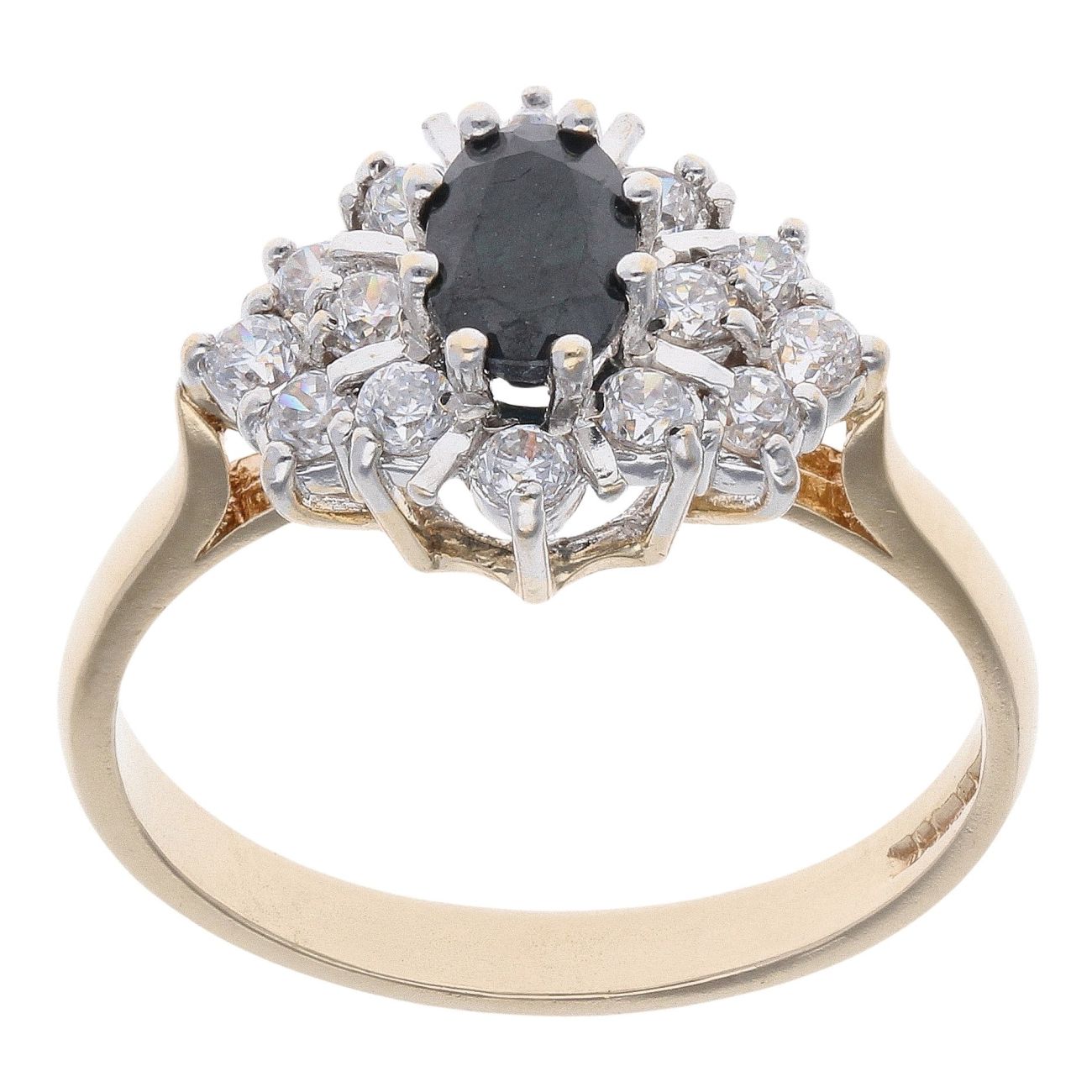 9ct Yellow Gold Sapphire and Cubic Zirconia Ring