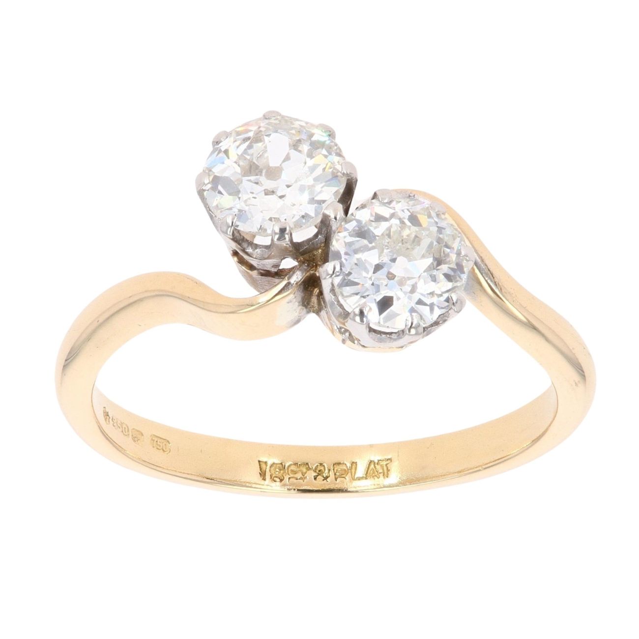 18ct Yellow Gold 1.00ct Diamond Two Stone Ring