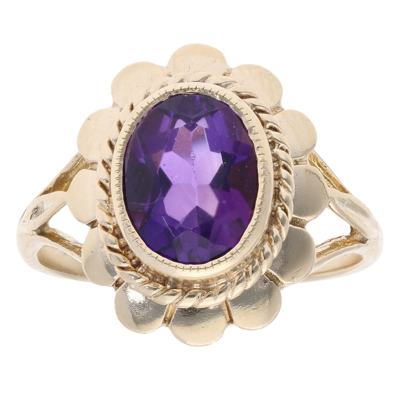 9ct Yellow Gold Amethyst Flower Single Stone Ring