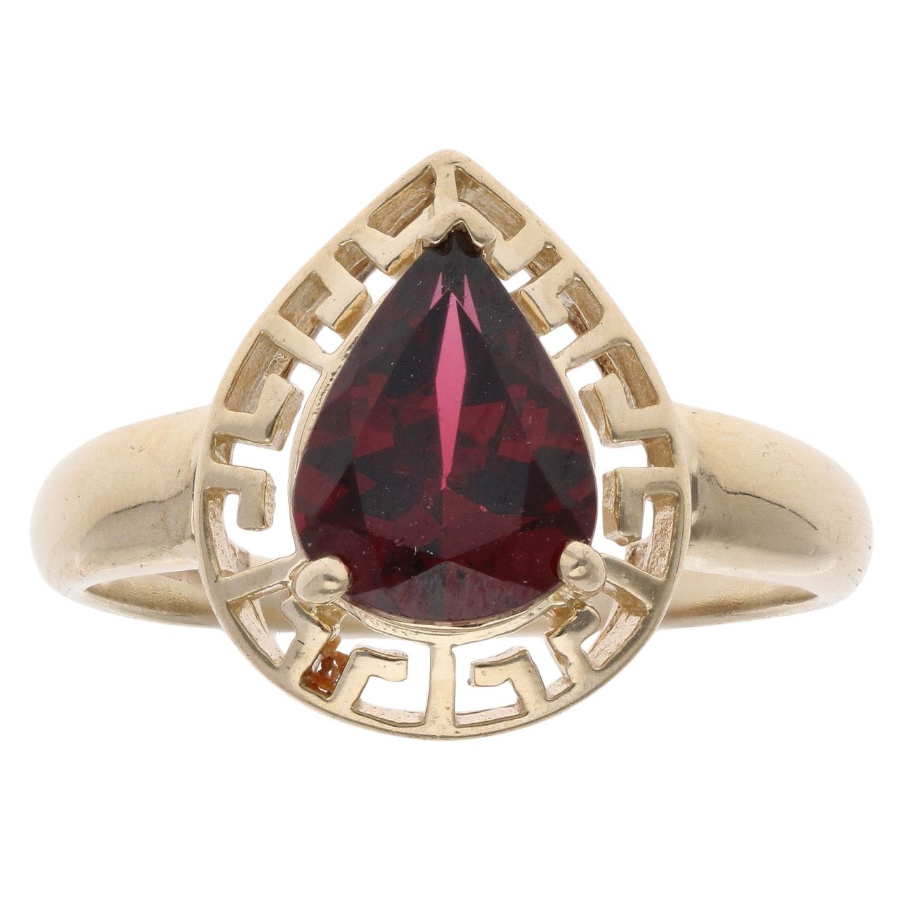 9ct Yellow Gold Greek Key Garnet Single Stone Ring