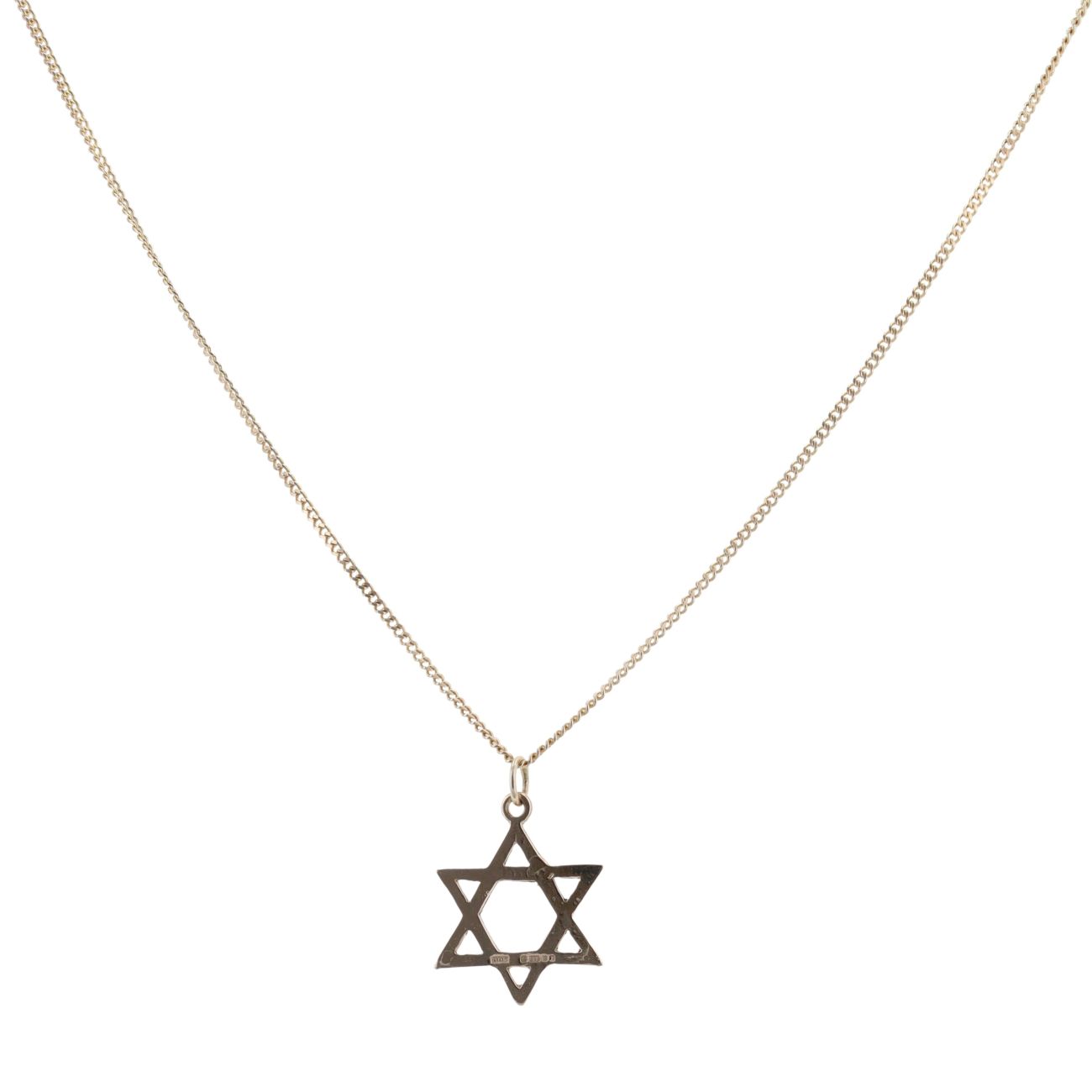 9ct Yellow Gold Star of David Patterned Pendant and Chain 16"